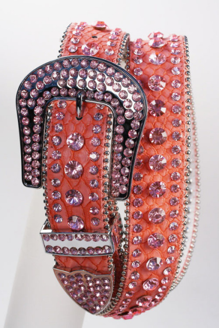 Pink - All Rhinestone Leather Belt