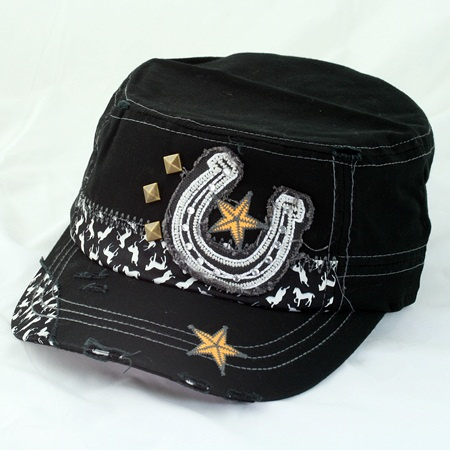 Kbethos "The Cowgirls Lucky Star" In Black Vintage Style Cap