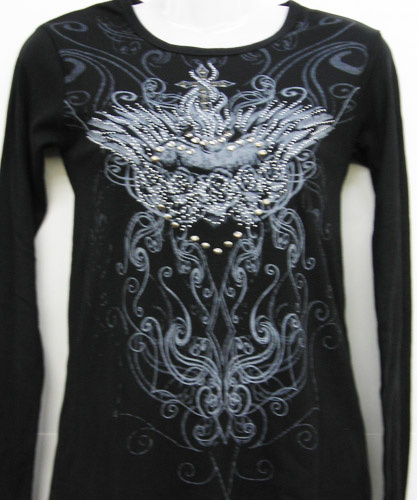 Black Royal Design LS Shirt Silver Nail Heads and Rhinestones
