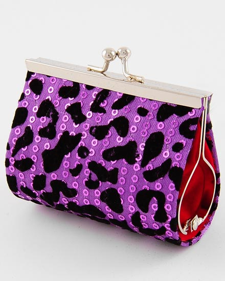 Purple Animal Print with Sequins Coin Purse
