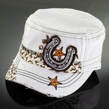 Kbethos "The Cowgirls Lucky Star" In White Vintage Style Cap